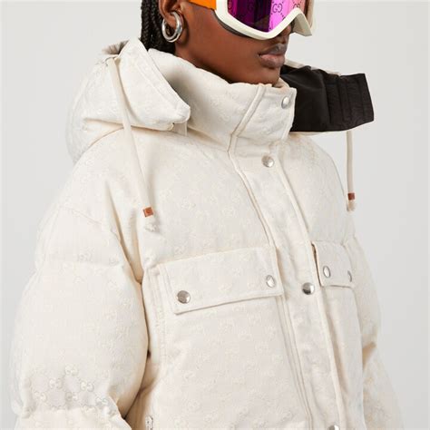 GG cotton canvas puffer jacket in off white 